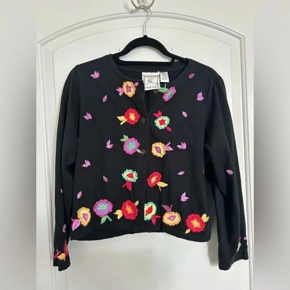 Michael Simon Lite Vintage 90s Embroidered Floral Eclectic Cardigan M - Picture 1 of 12